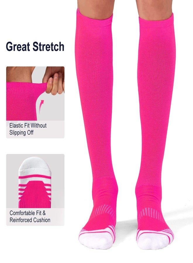 FITRELL 2 Pack Baseball Soccer Softball Socks for Kids Youth Men & Women Over-the-Calf Knee High Football Socks Sports Tube, nfl, Hot Pink, Medium - Image 4